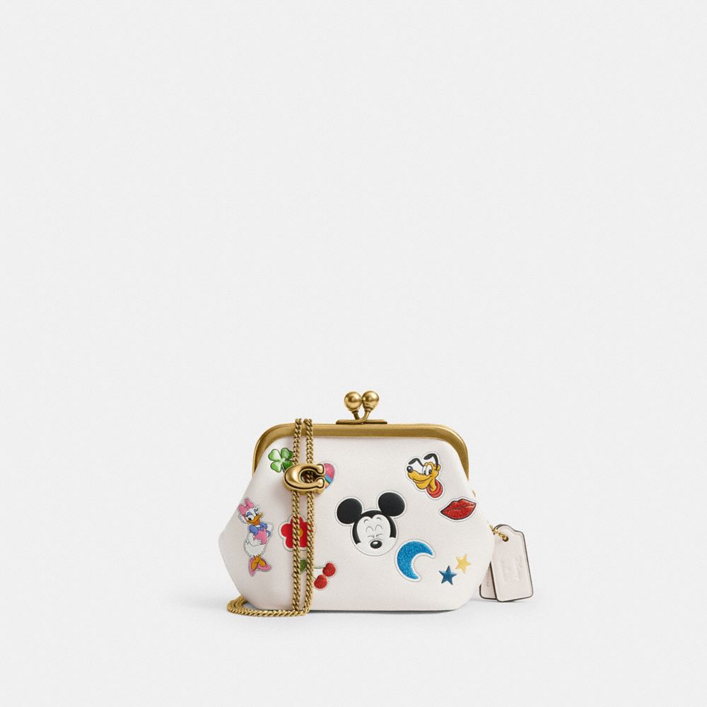 COACH®,【DISNEY X COACH】キスロック フレーム バッグ 10 / ステッカー プリント,ボディバッグ&斜めがけバッグ,ﾌﾞﾗｽ/ﾁｮｰｸ ﾏﾙﾁ