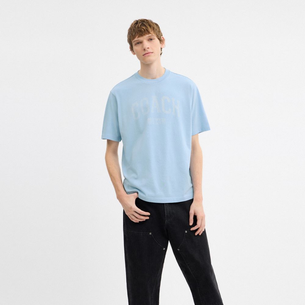 COACH®,Sun Fade Easy T-Shirt In Organic Cotton,Organic Cotton,T Shirt,Logo,Casual,Blue,Scale View