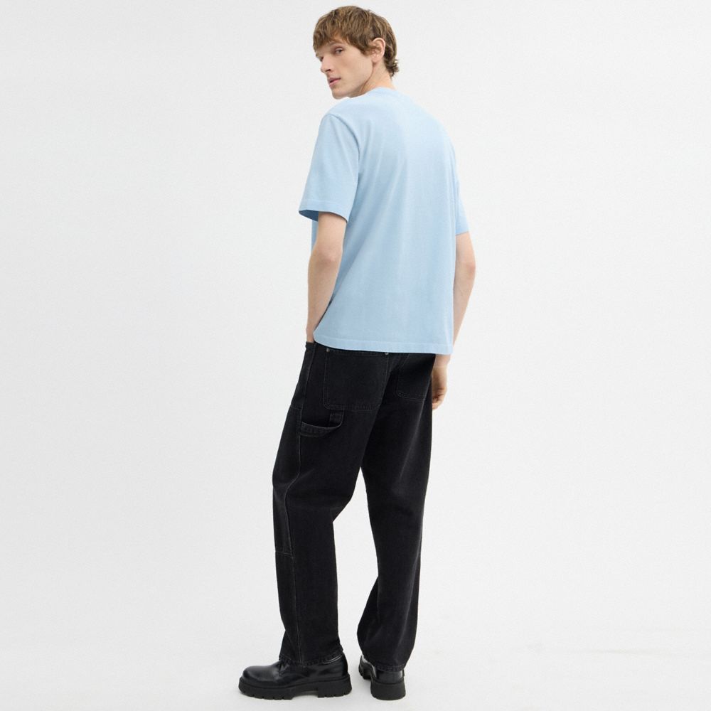 COACH®,Sun Fade Easy T-Shirt In Organic Cotton,Organic Cotton,T Shirt,Logo,Casual,Blue,Scale View