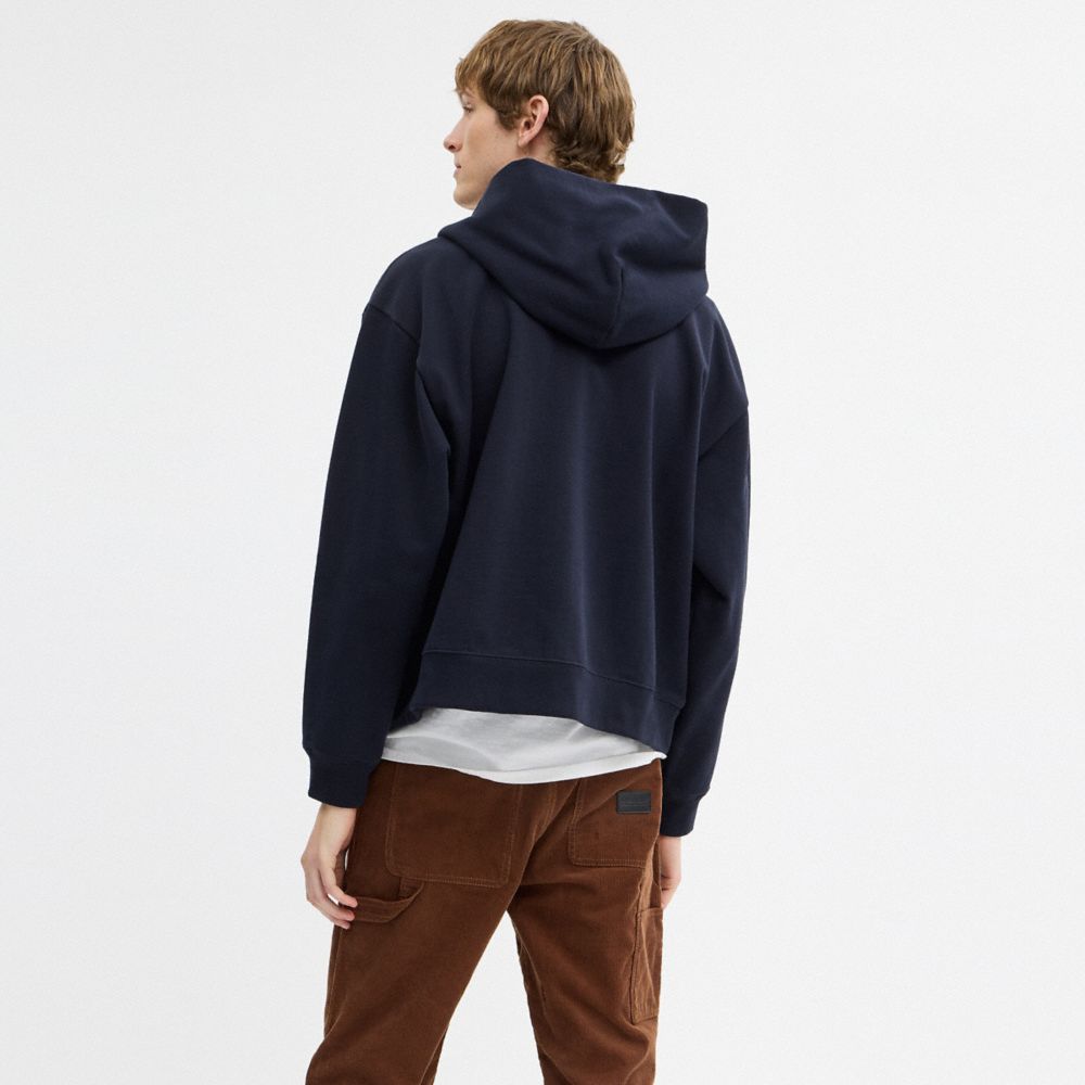 COACH®,Boxy Full Zip Hoodie,Cotton,Sweatshirt Jacket,Logo,Casual,Navy,Scale View