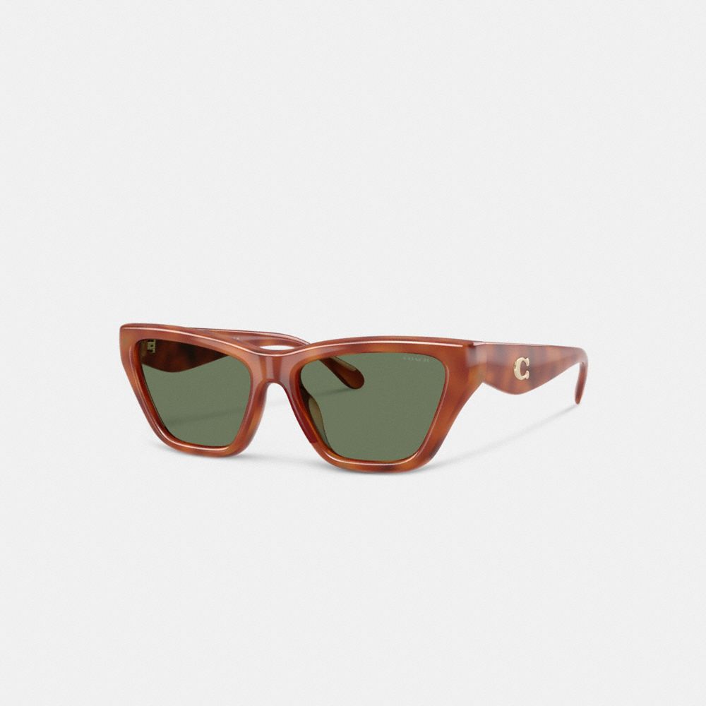 COACH®,C Hardware Cat Eye Sunglasses,Cat Eye,Plastic,Logo,Metal,Integrated Nose Pads,Casual,Olive,Front View