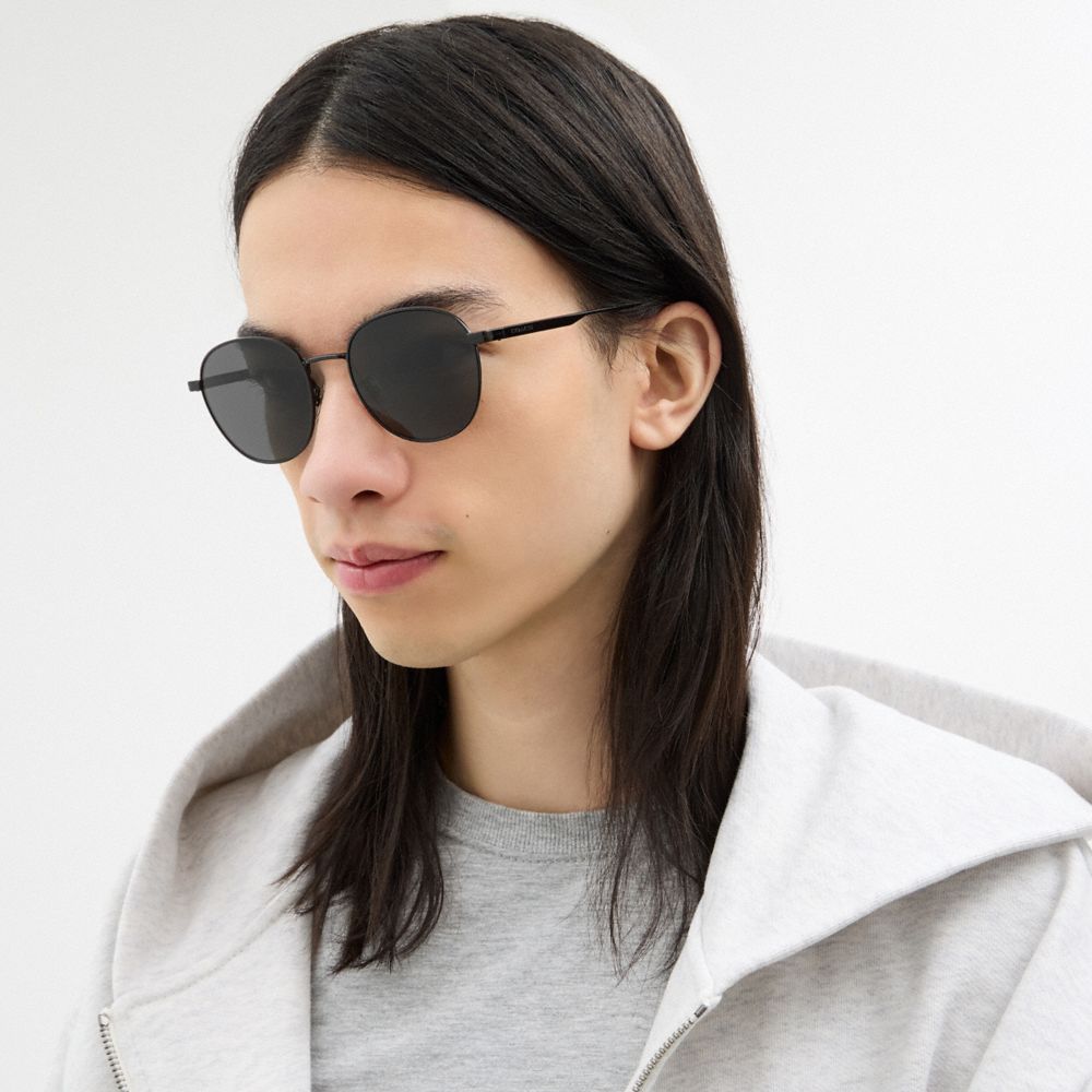 Мужские солнцезащитные очки Coach Metal Hangtag Round Sunglasses — фото 4