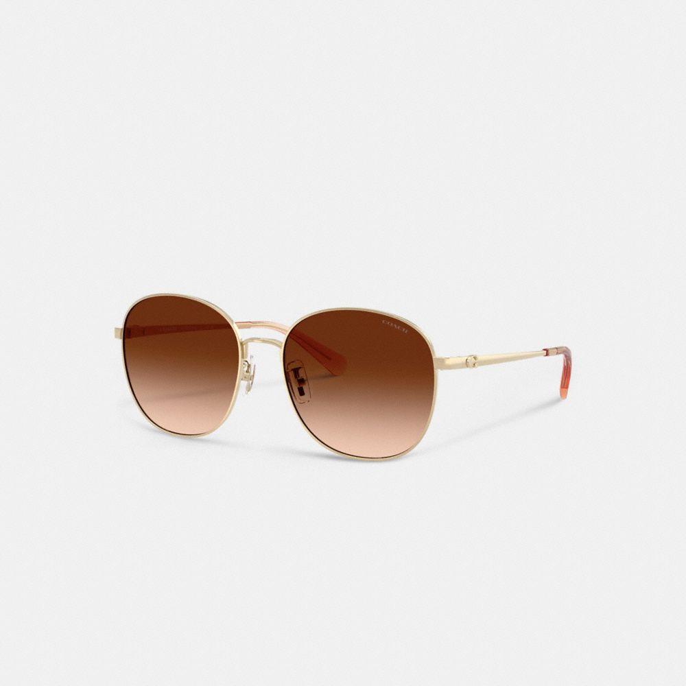 COACH®,C Hardware Metal Round Sunglasses,,Front View