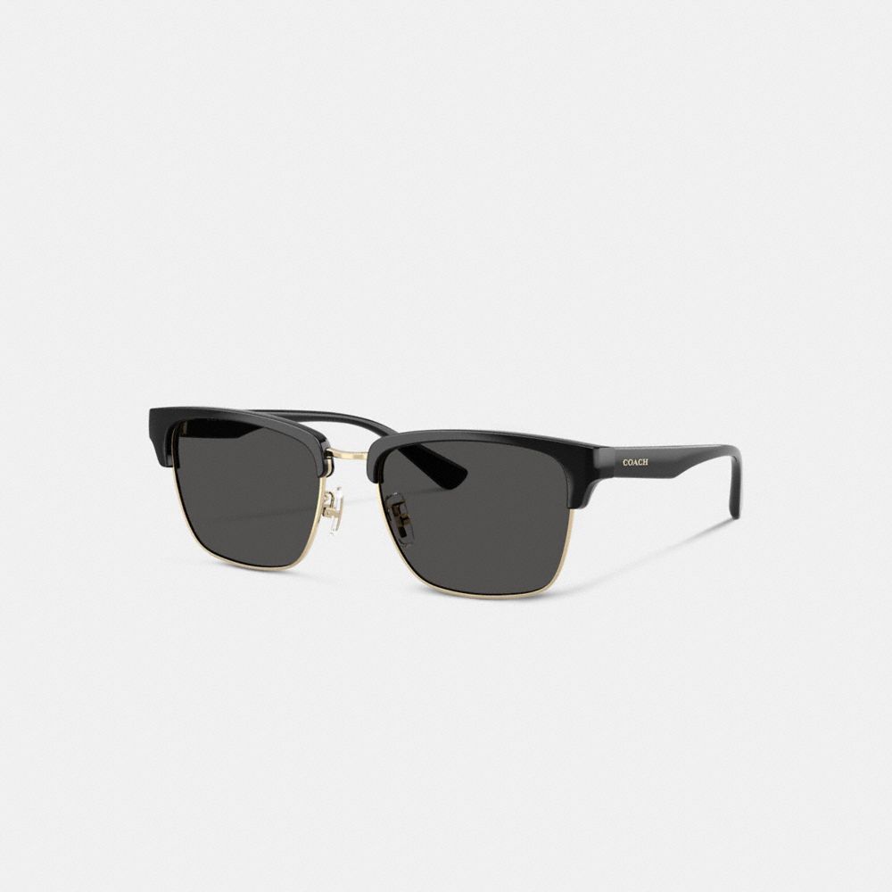 COACH®,Coach Script Square Sunglasses,Clubmaster,Plastic,Logo,Metal,Casual,Black,Front View