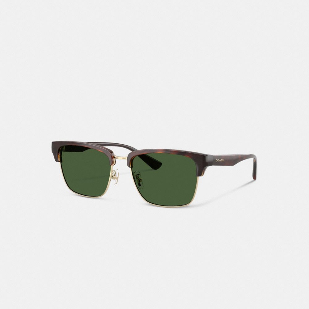 COACH®,Coach Script Square Sunglasses,Clubmaster,Plastic,Logo,Metal,Casual,Green,Front View