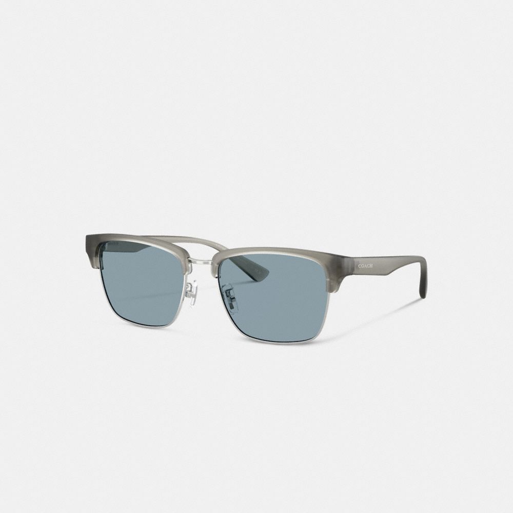 COACH®,Coach Script Square Sunglasses,Clubmaster,Plastic,Logo,Metal,Casual,Gray,Front View