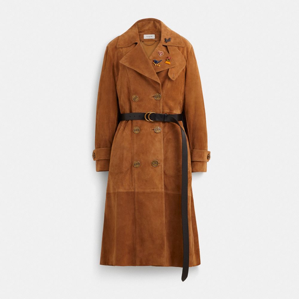 Coach Upcrafted Suede Trench Coat In Brown