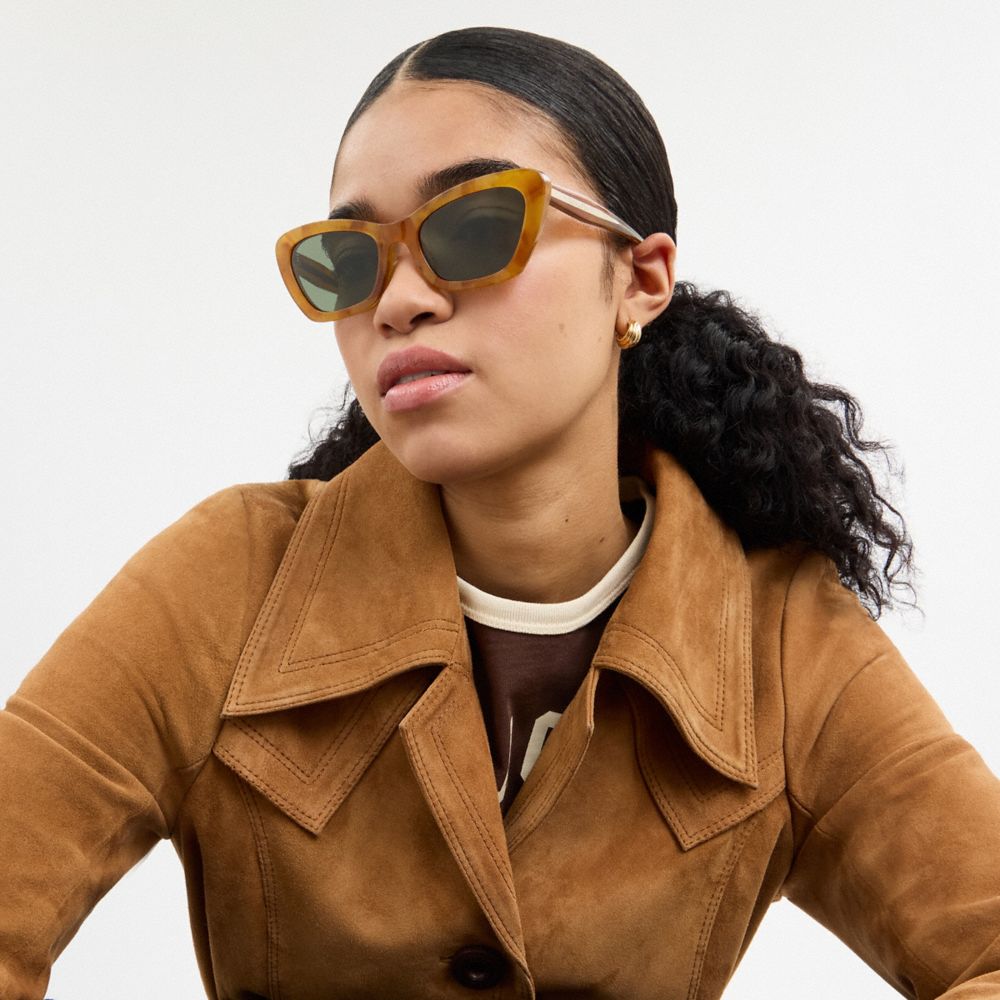 COACH®,Wire Cat Eye Sunglasses,Cat Eye,Integrated Nose Pads,Casual,Green,Detail View