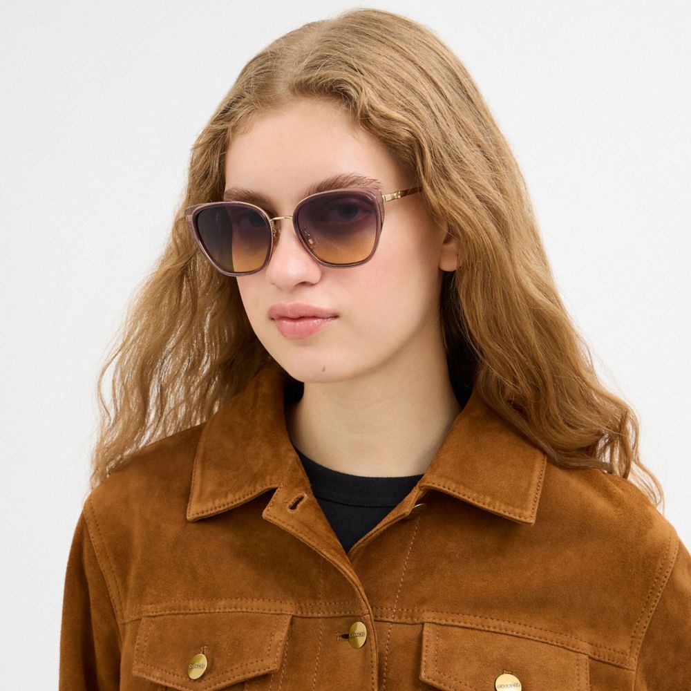 COACH®,C Hardware Metal Square Sunglasses,Multi Color,Detail View