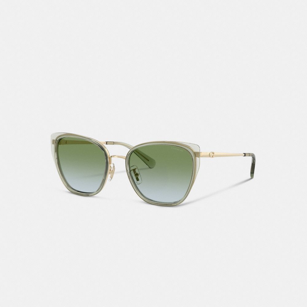 COACH®,C Hardware Metal Square Sunglasses,Green,Front View