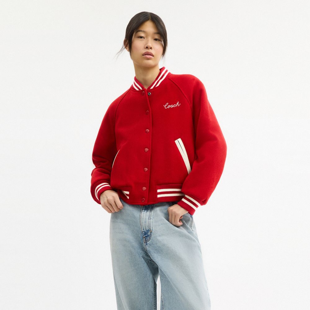 COACH®,Wool Varsity Jacket,Red,Scale View