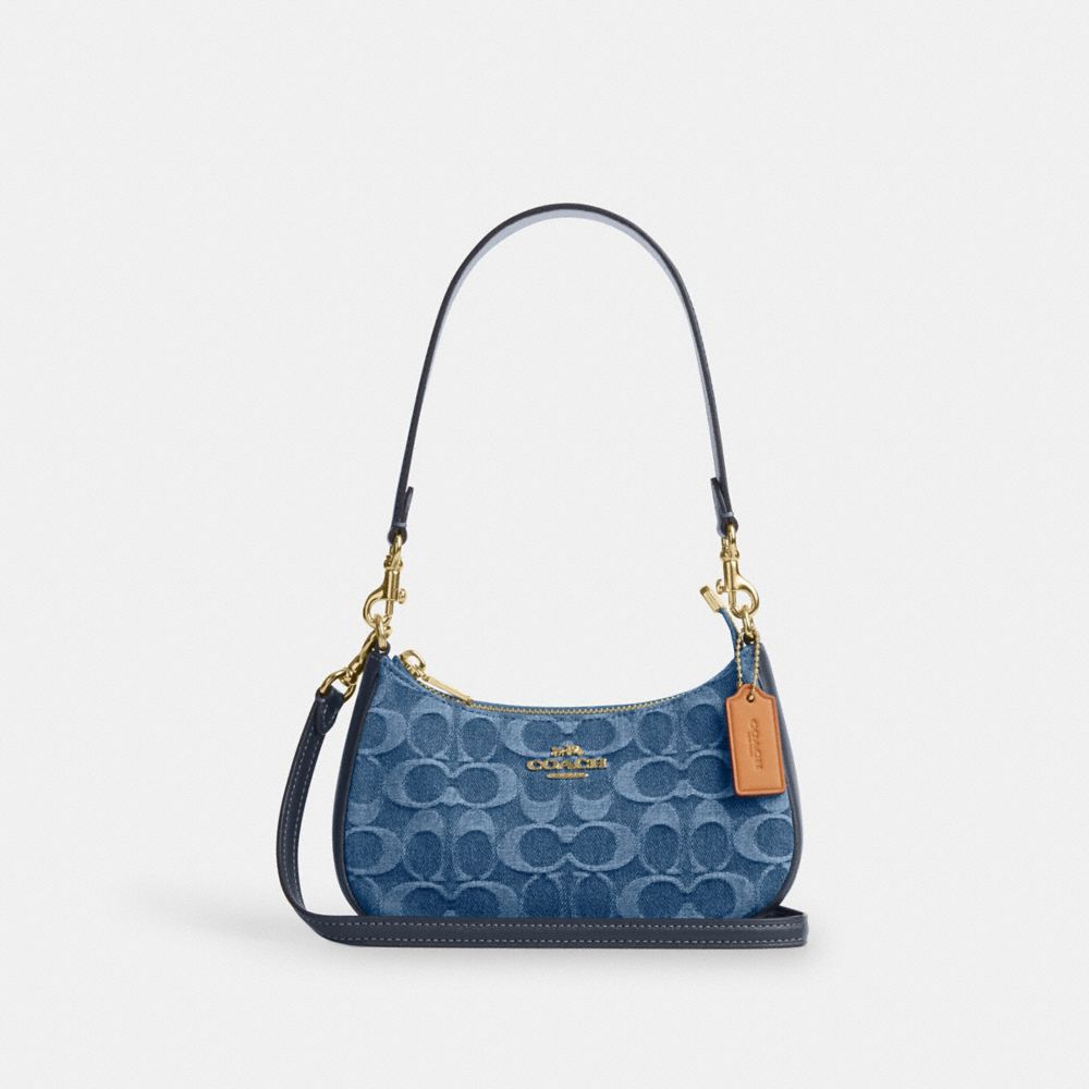 COACH®,Teri Mini Crossbody Bag In Signature Denim,Navy,Front View