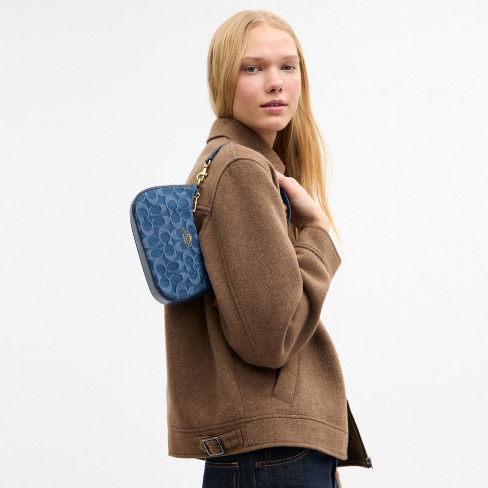 COACH®,Teri Mini Crossbody Bag In Signature Denim,Navy,Detail View