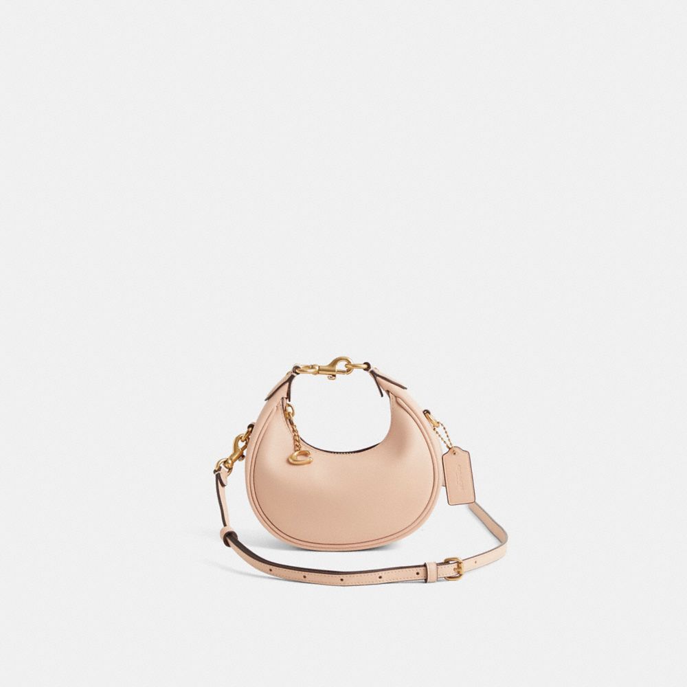 COACH®,Restored Jonie Bag,Leather,Crossbody,Metal,Logo,Compact,Sustainable,Adjustable,Brass,Day Party,Beige,Front View