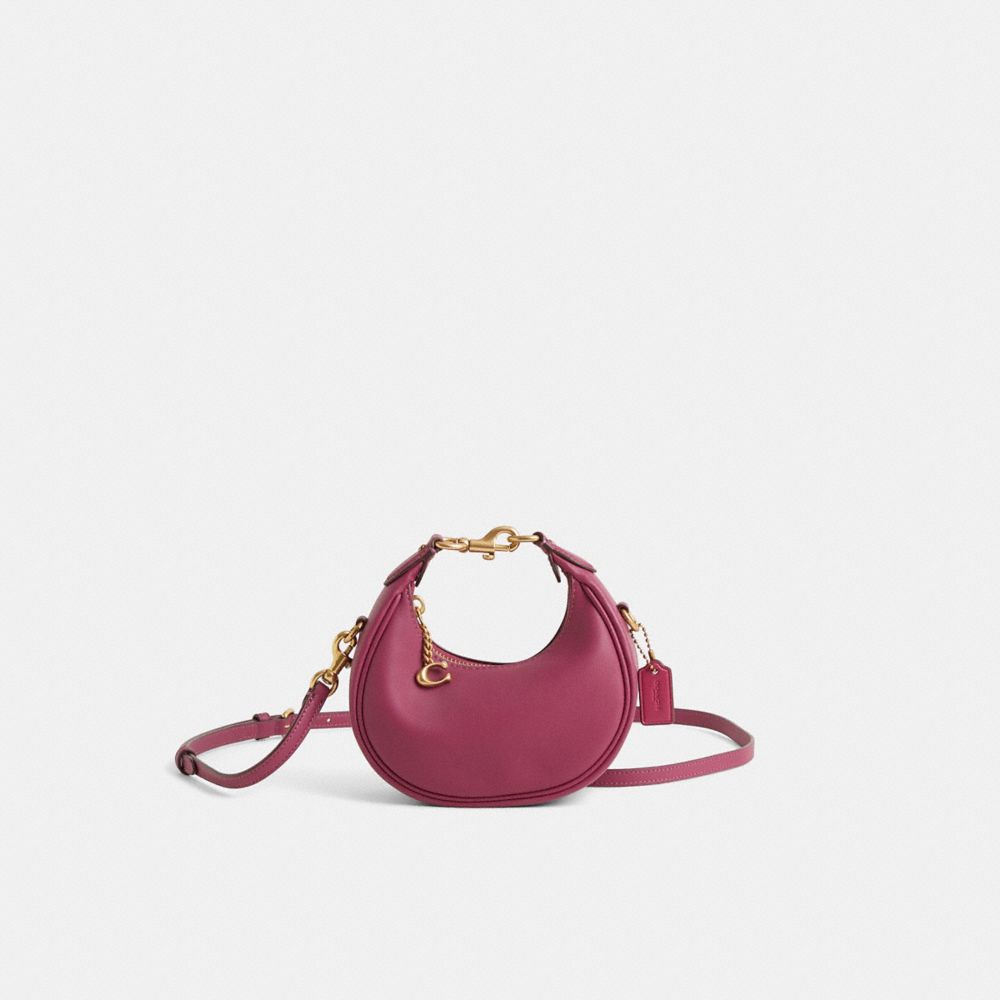 COACH®,Restored Jonie Bag,Leather,Crossbody,Metal,Logo,Compact,Sustainable,Adjustable,Brass,Day Party,Maroon,Front View