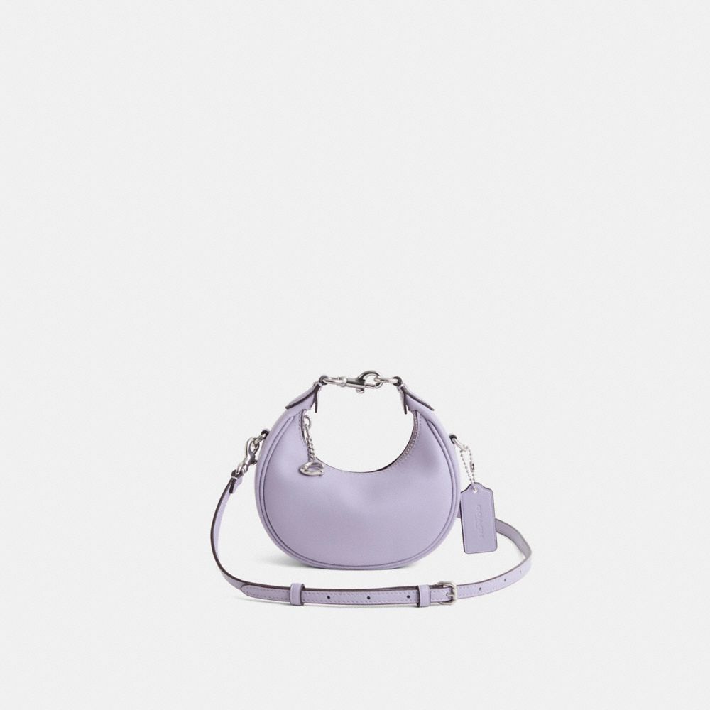 COACH®,Restored Jonie Bag,Leather,Crossbody,Metal,Logo,Compact,Sustainable,Adjustable,Brass,Day Party,Purple,Front View