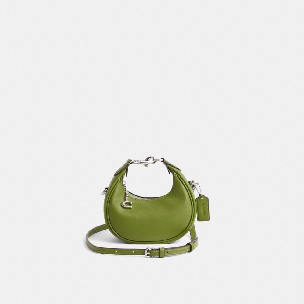 COACH®,Restored Jonie Bag,Leather,Crossbody,Metal,Logo,Compact,Sustainable,Adjustable,Brass,Day Party,Olive,Front View