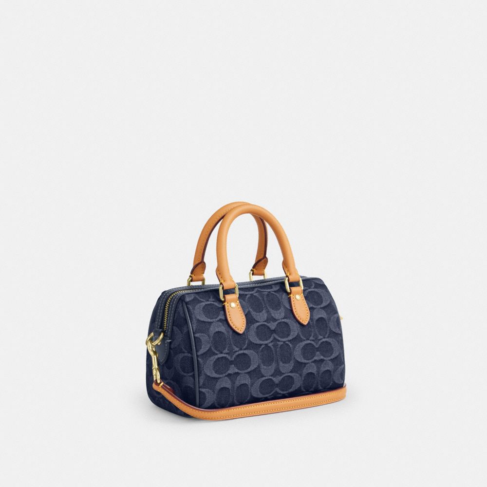 COACH®,Mini Rowan Crossbody Bag In Signature Denim,,Angle View