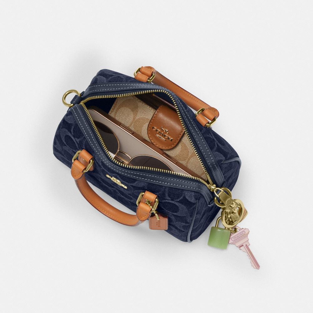COACH®,Mini Rowan Crossbody Bag In Signature Denim,,Inside View,Top View