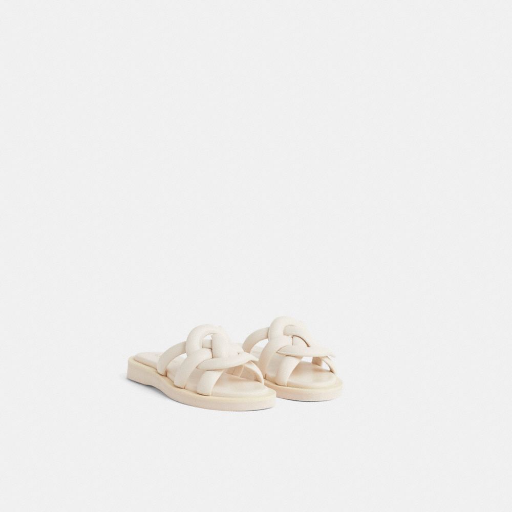 COACH®,Restored Georgie Sandal,Rubber,Lining Leather,Leather,Slides,Caged,Sustainable,Cushioned,Shock Absorbent,Casual,Cream,Angle View