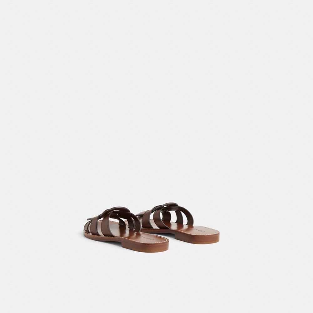 COACH®,Restored Issa Sandal,Rubber,Leather,Slides,Caged,Traction,Casual,Brown,Back View