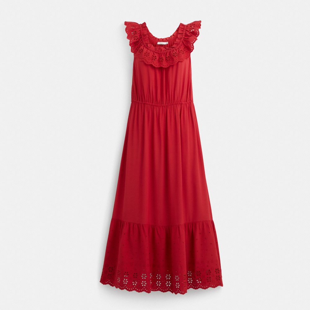 Coach Restored Sleeveless Ruffle Dress In Red