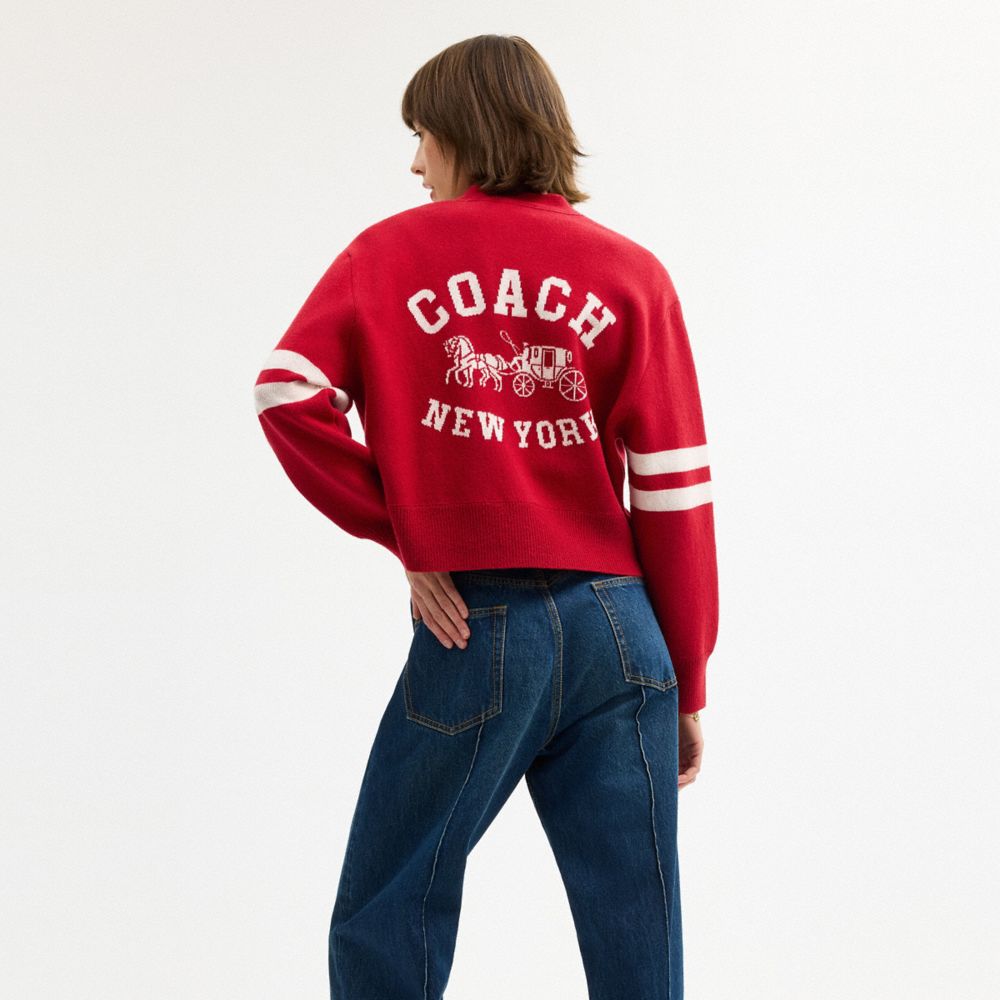 Coach Horse And Carriage Cropped Cardigan In Red