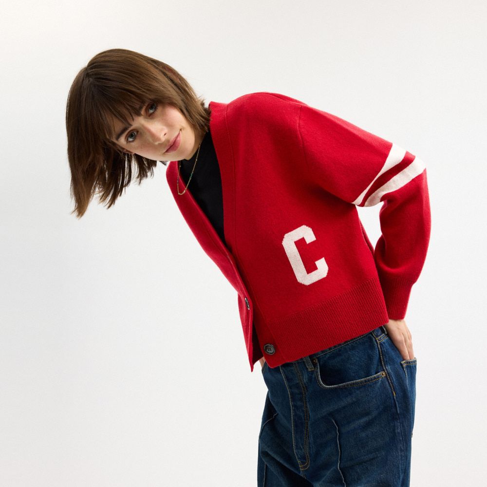 Coach Horse And Carriage Cropped Cardigan In Red