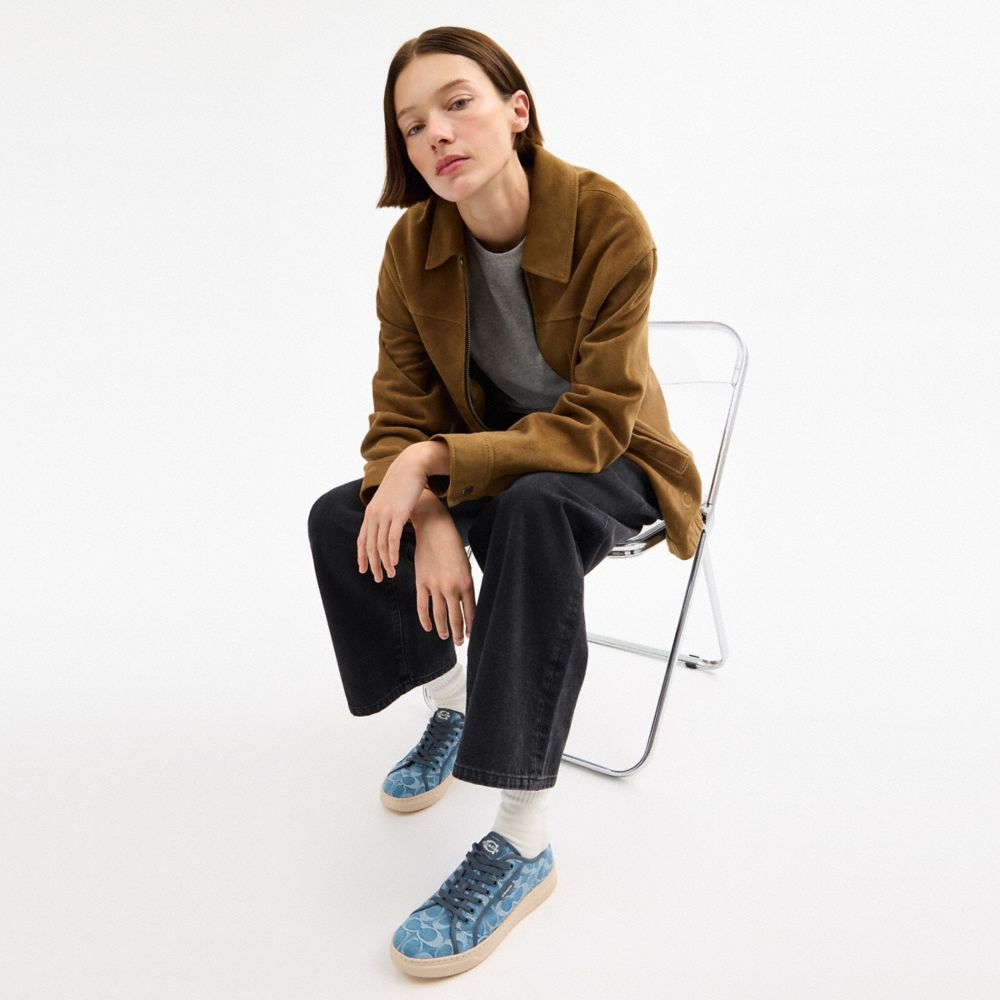 COACH®,Canvas Sneaker In Signature Denim,Denim,EVA,Canvas,Casual,Low Top,Fabric,Plastic,Logo,Pull Tab,Cushioned,Casual,Blue,Detail View