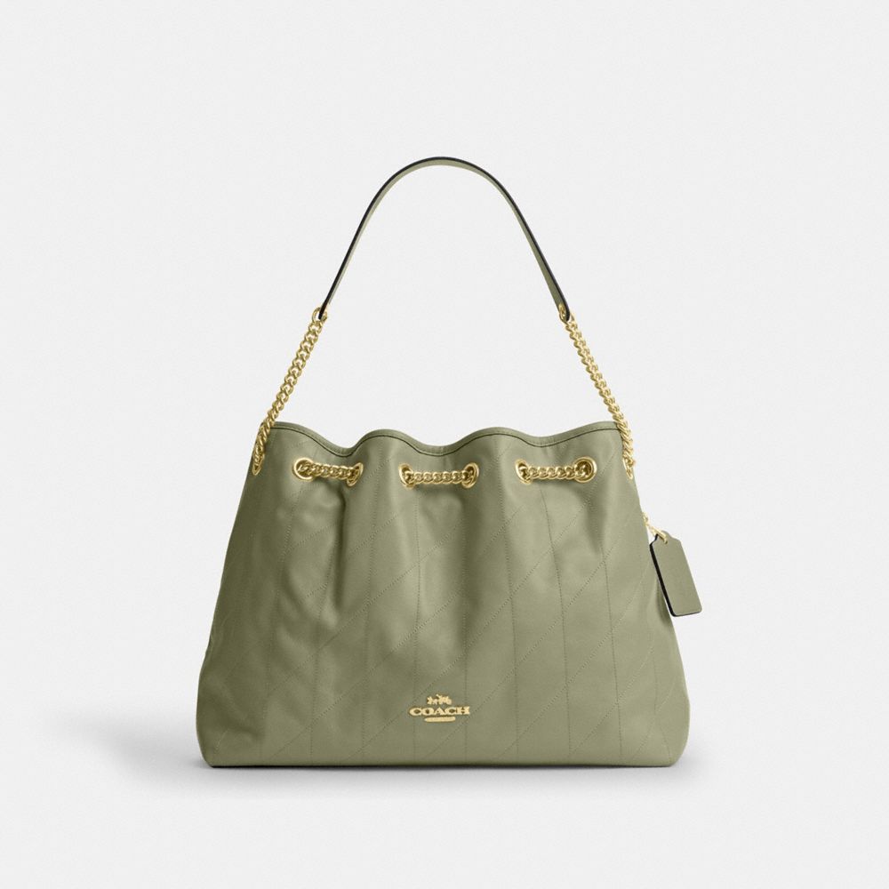 COACH®,SAC ÉPAULE EVELYN AVEC MATELASSAGE,Cuir lisse,Or/Pistache,Front View