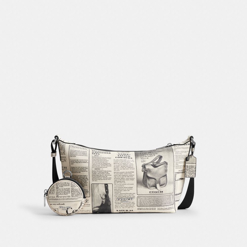 COACH®,Small Finn Crossbody Bag With Pouch And Newspaper Print,Multi Color,Front View