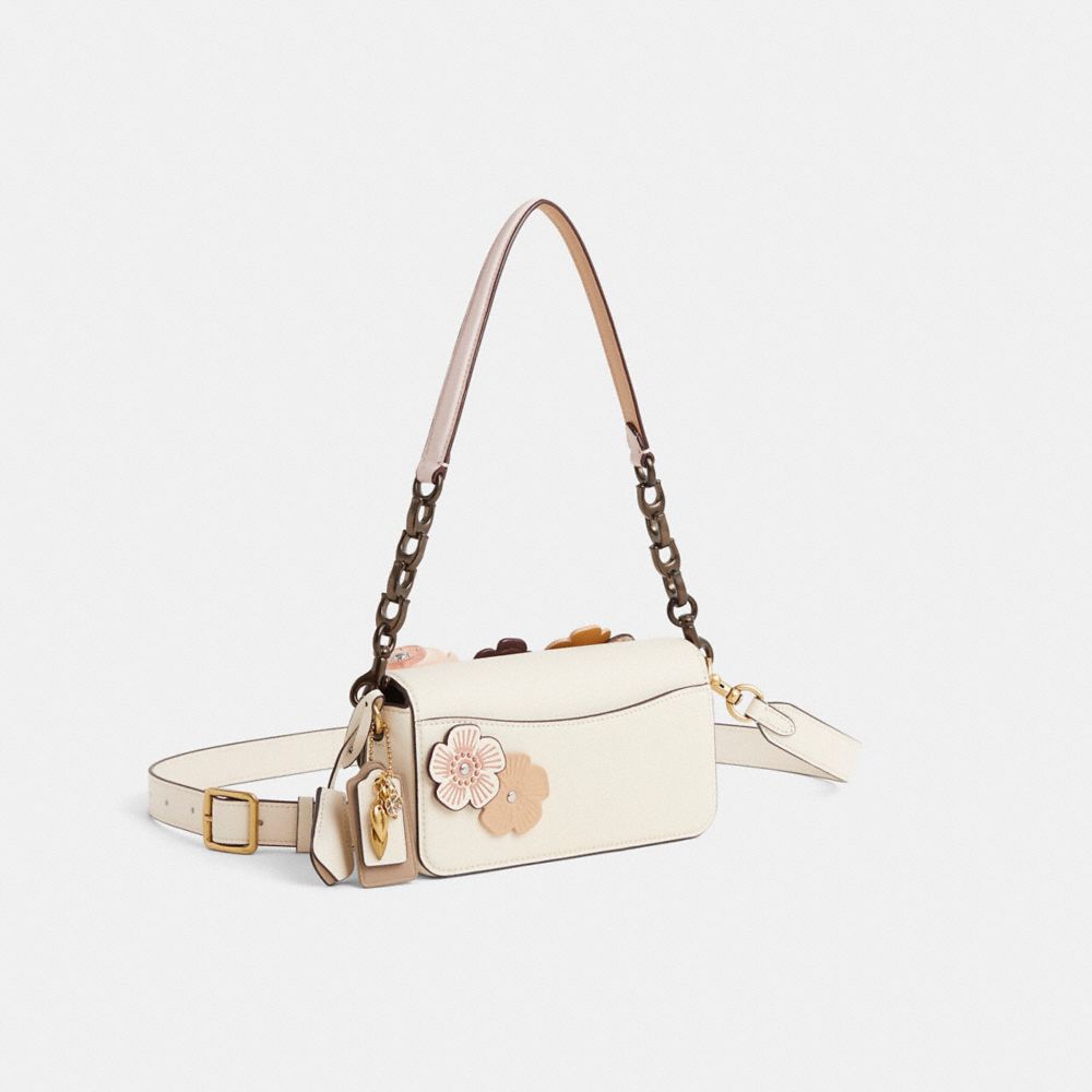 COACH®,Upcrafted Studio Bag 20,Leather,Shoulder Bag,Metal,Studded,Chain Detail,Logo,Applique,Gold Metal,Mixed Metal,Day Party,Cream,Angle View