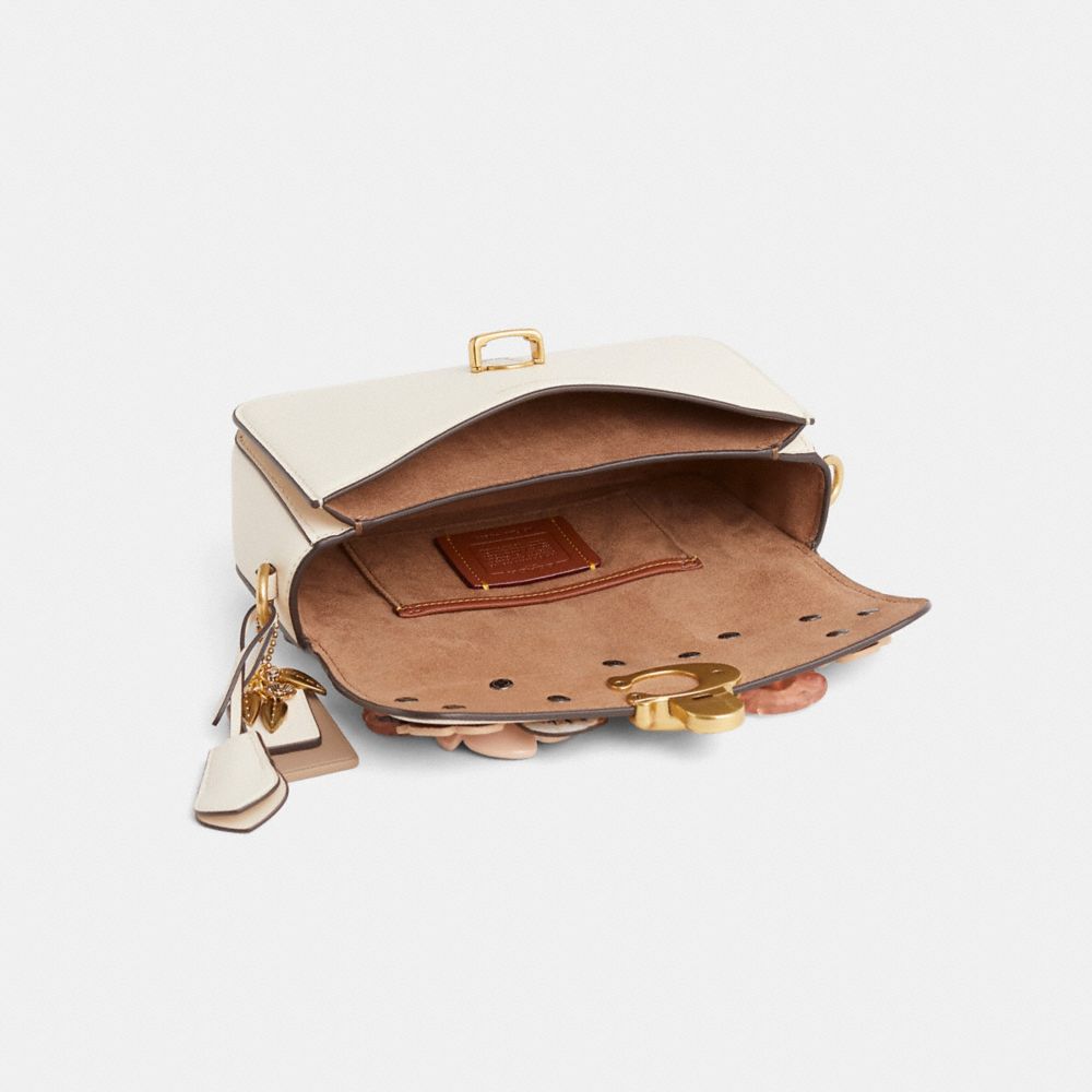 COACH®,Upcrafted Studio Bag 20,Leather,Shoulder Bag,Metal,Studded,Chain Detail,Logo,Applique,Gold Metal,Mixed Metal,Day Party,Cream,Inside View,Top View