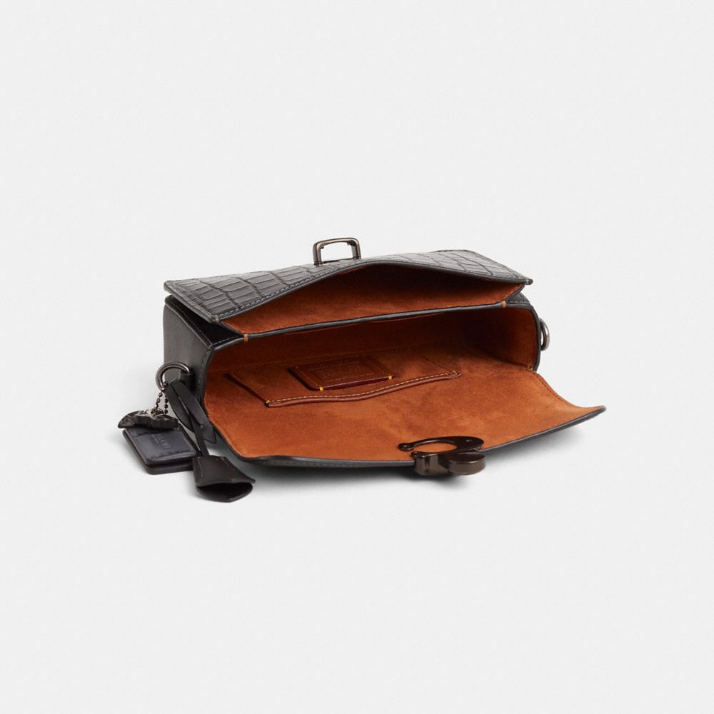 COACH®,Upcrafted Studio Bag 20,Leather,Shoulder Bag,Metal,Logo,Animal Skin Embossing,Gunmetal,Casual,Black,Inside View,Top View