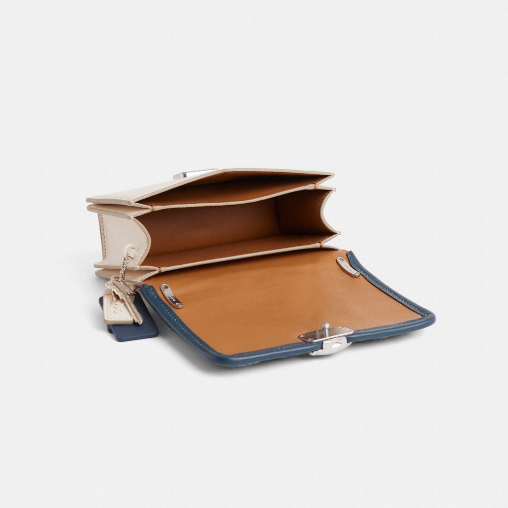 COACH®,Upcrafted Bandit Crossbody,Calfskin Leather,Leather,Denim,Crossbody,Plastic,PVC,Metal Material,Metal,Mixed Media,Qu...,Blue,Inside View,Top View