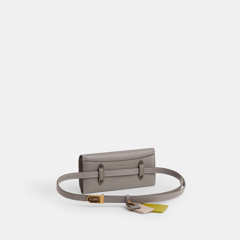 COACH®,Upcrafted Belt Bag Creation,Leather,Belt Bag,Studded,Logo,Metal,Day Party,Gray,Angle View