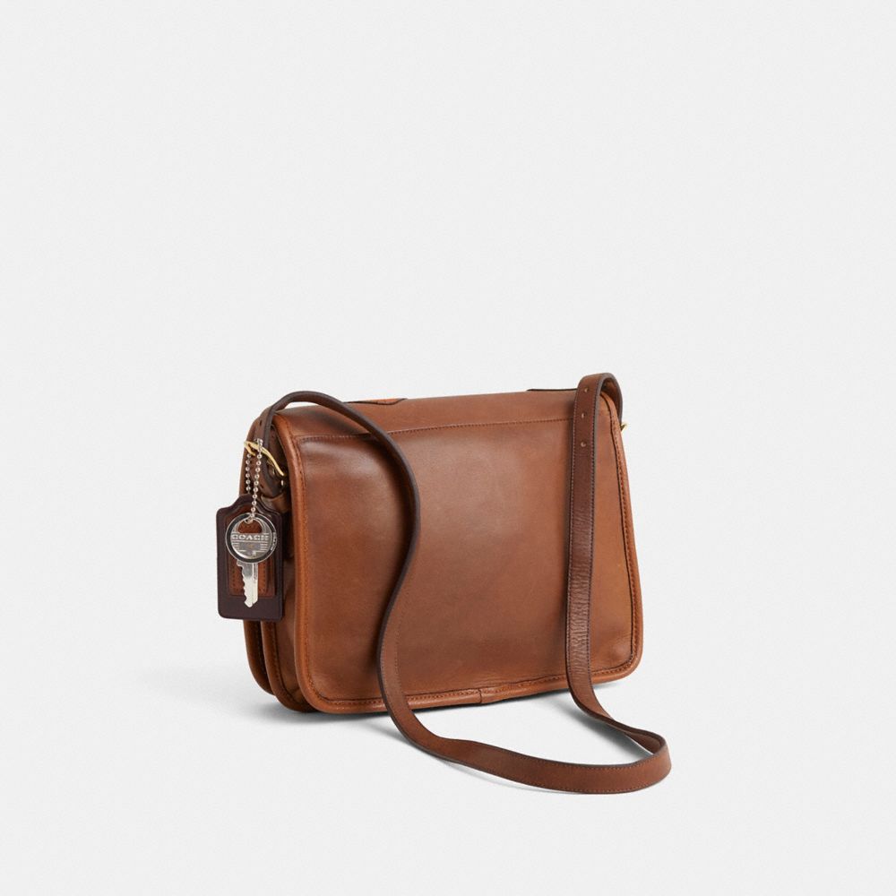 COACH®,Upcrafted Vintage Large Saddle Pouch,Brown,Angle View
