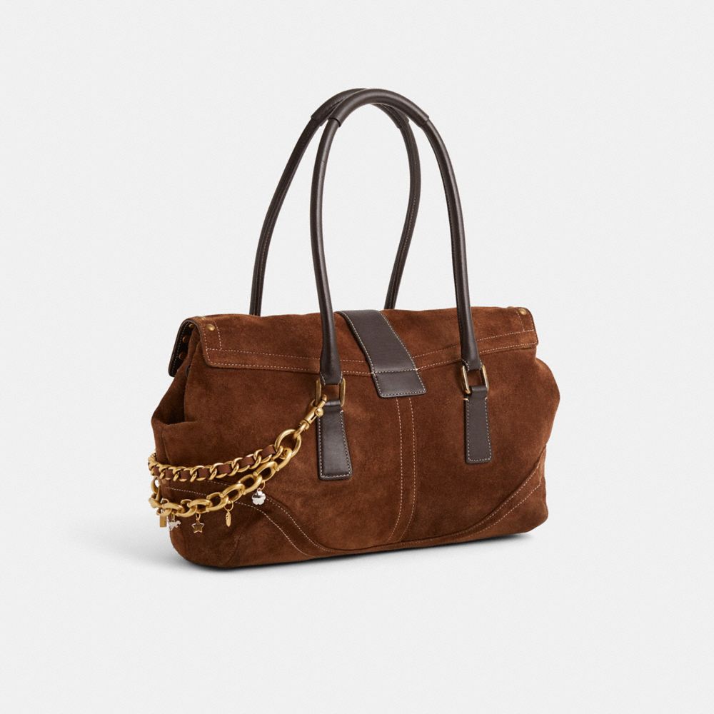 COACH®,Upcrafted Vintage Soho Flap Satchel,Brown,Angle View