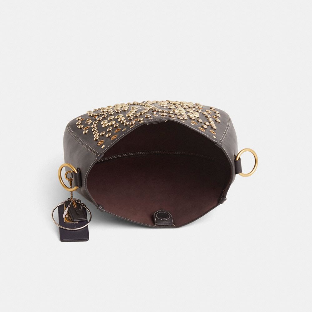 COACH®,Upcrafted Maddy Hobo,Leather,Shoulder Bag,Embellished,Grommet,Logo,Studded,Gold Metal,Day Party,Black,Inside View,Top View