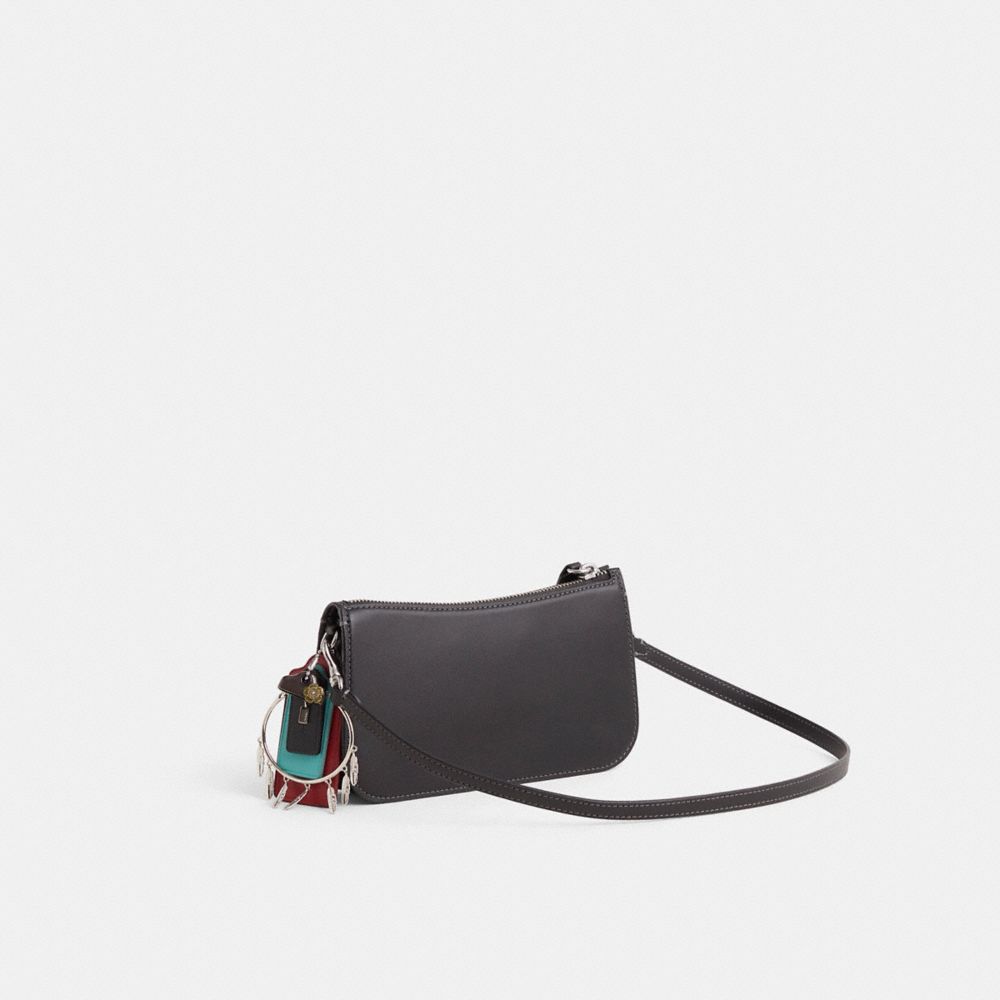 COACH®,Upcrafted Penn Shoulder Bag,Leather,Crossbody,Metal,Logo,Studded,Silver Metal,Day Party,Black,Angle View