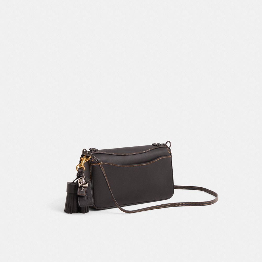 COACH®,Upcrafted Dinky,Leather,Lining Leather,Crossbody,Metal Material,Applique,Studded,Tassel,Compact,Sustainable,Gunmeta...,Black,Angle View