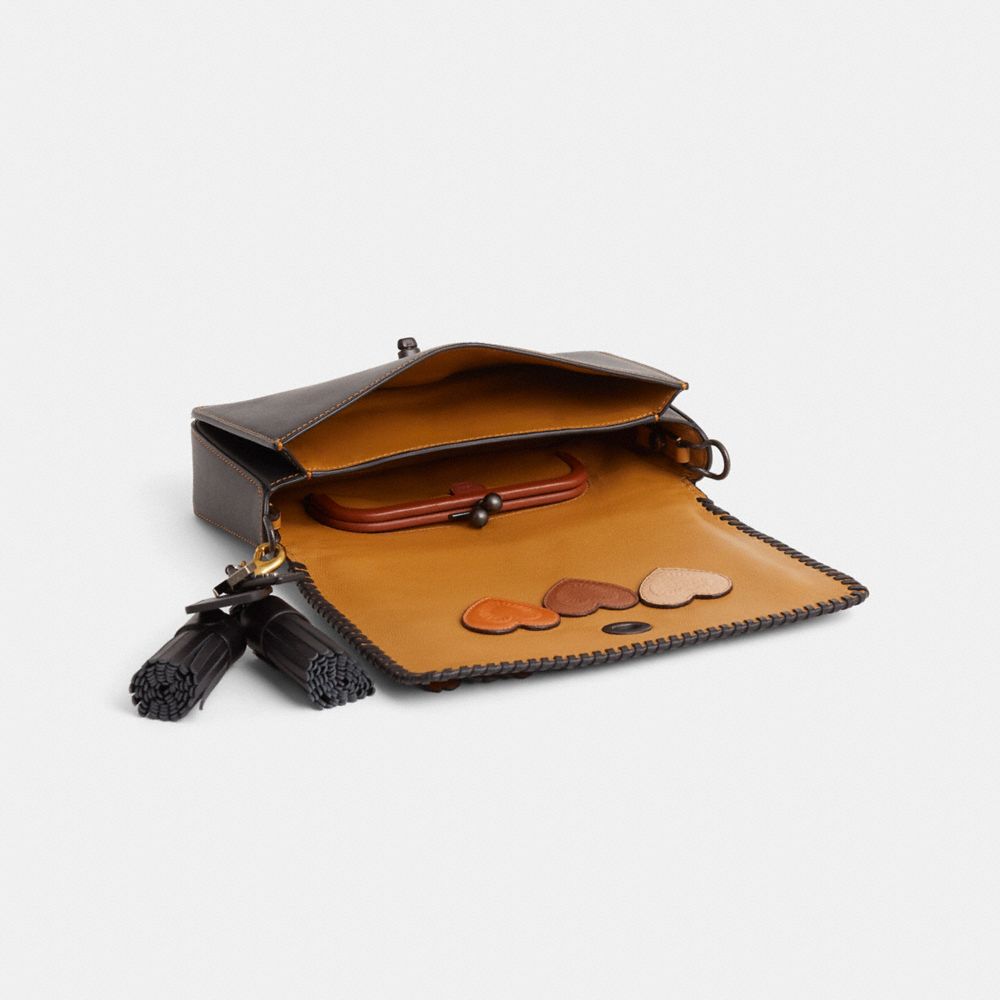 COACH®,Upcrafted Dinky,Leather,Lining Leather,Crossbody,Metal Material,Applique,Studded,Tassel,Compact,Sustainable,Gunmeta...,Black,Inside View,Top View