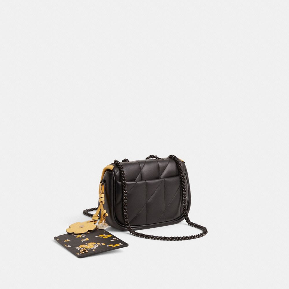 COACH®,Upcrafted Pillow Madison Shoulder Bag 18,Leather,Saddle Bag,Chain Detail,Logo,Piping,Sustainable,Compact,Day Party,Black,Angle View