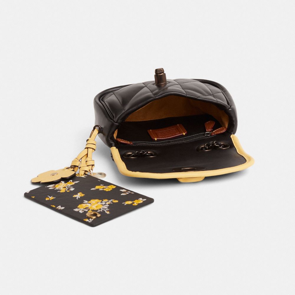 COACH®,Upcrafted Pillow Madison Shoulder Bag 18,Leather,Saddle Bag,Chain Detail,Logo,Piping,Sustainable,Compact,Day Party,Black,Inside View,Top View