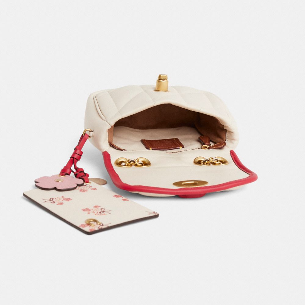 COACH®,Upcrafted Pillow Madison Shoulder Bag 18,Saddle Bag,Chain Detail,Logo,Piping,Sustainable,Compact,Brass,Day Party,Cream,Inside View,Top View