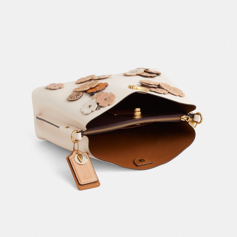 COACH®,Upcrafted Willow Shoulder Bag,Leather,Shoulder Bag,Logo,Studded,Applique,Gold Metal,Day Party,Cream,Inside View,Top View