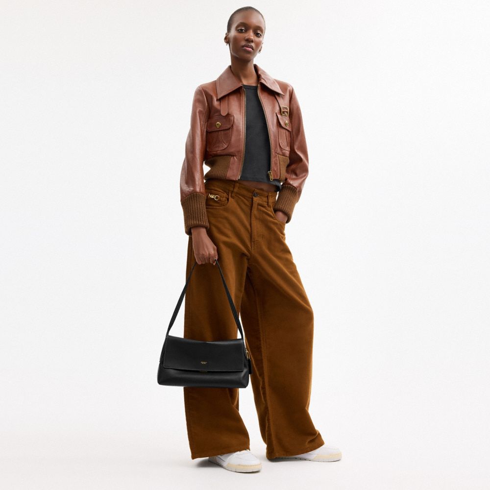 COACH®,Chelsea Shoulder Bag 30,Leather,Suede,Shoulder Bag,Pendant,3D Embellishment,Metal,Lined,Brass,Casual,Black,Detail View