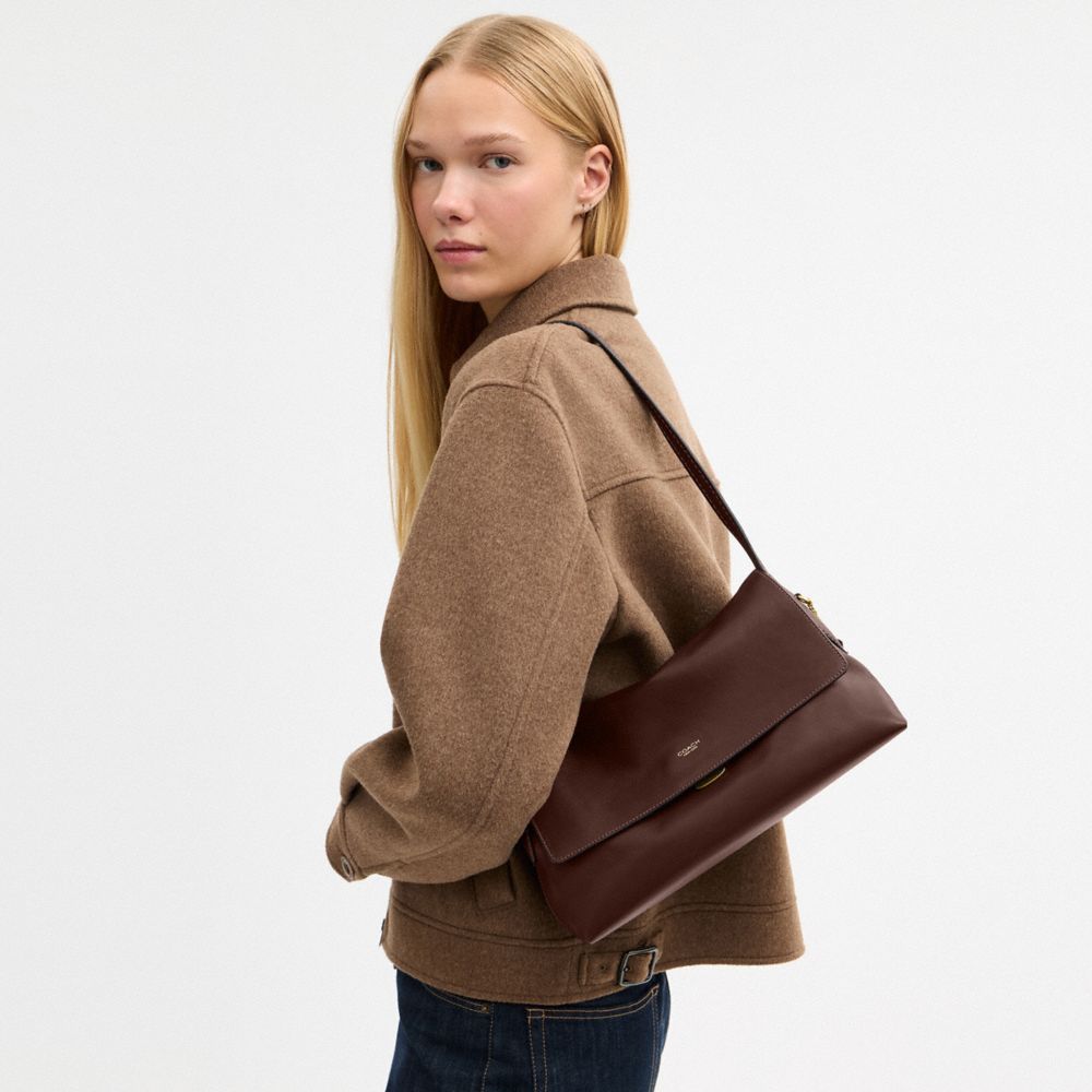 COACH®,Chelsea Shoulder Bag 30,Leather,Suede,Shoulder Bag,Pendant,3D Embellishment,Metal,Lined,Brass,Casual,Brown,Detail View