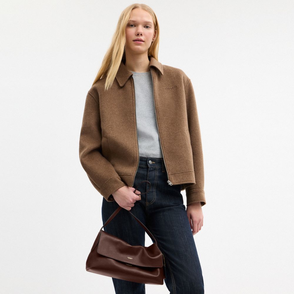 COACH®,Chelsea Shoulder Bag 30,Leather,Suede,Shoulder Bag,Pendant,3D Embellishment,Metal,Lined,Brass,Casual,Brown,Detail View