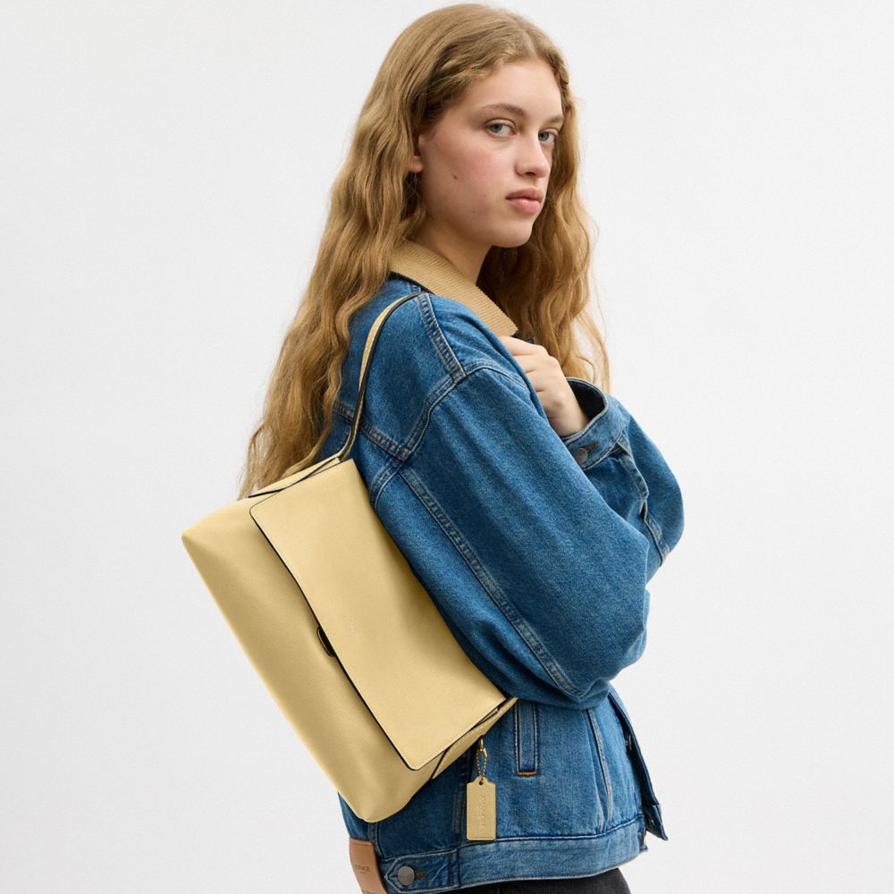 COACH®,Chelsea Shoulder Bag 30,Leather,Suede,Shoulder Bag,Pendant,3D Embellishment,Metal,Lined,Brass,Casual,Yellow,Detail View